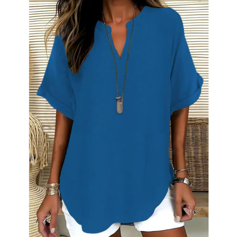 🌸Spring Sale 50% OFF👕Fashion Loose Solid Color Short Sleeve Top
