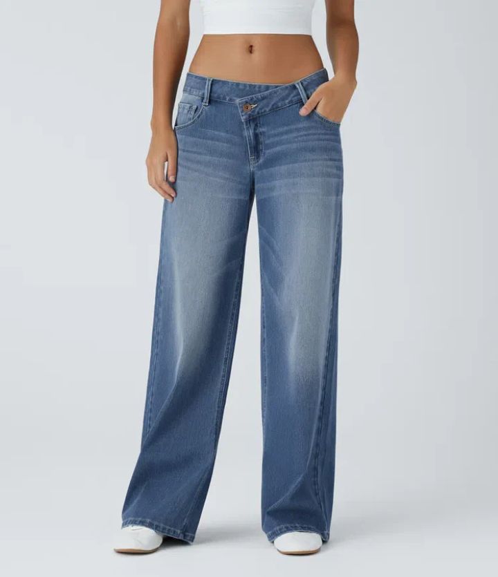 Asymmetric Low Rise Wide Jeans👖
