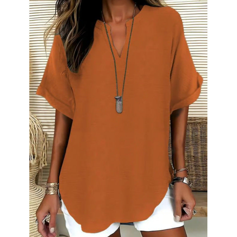 🌸Spring Sale 50% OFF👕Fashion Loose Solid Color Short Sleeve Top