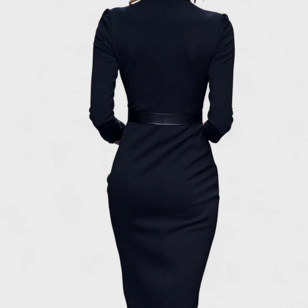Arden Lane | Elegant Dress with Belt and Stand-Up Collar