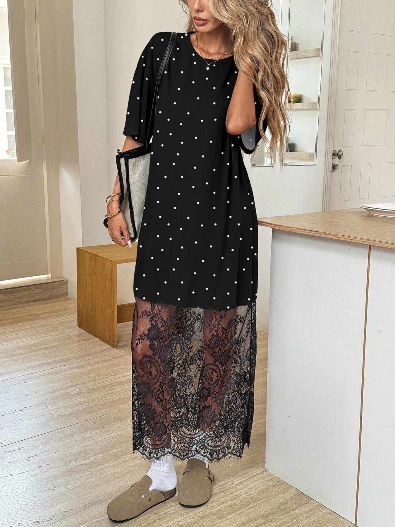 🔥Stylish T-shirt and lace maxi skirt
