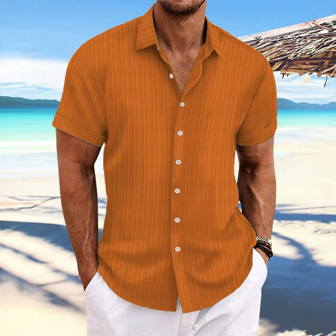 Men's Summer Casual Feel Short Sleeve Button Shirt✨