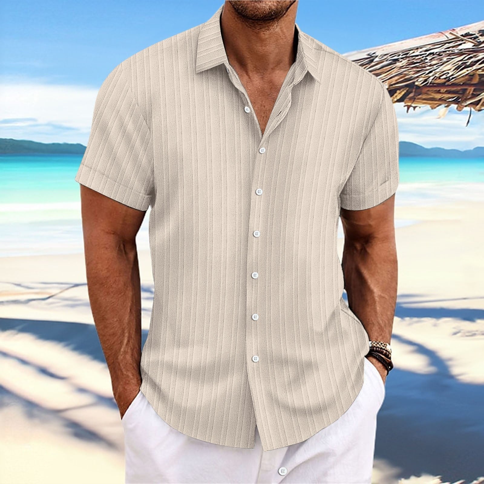 Men's Summer Casual Feel Short Sleeve Button Shirt✨