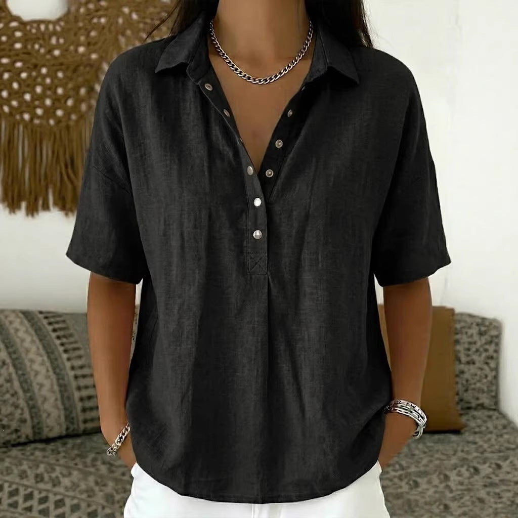 ✨ Viral Women’s Henley Top | Sleeve Collared Button Shirt