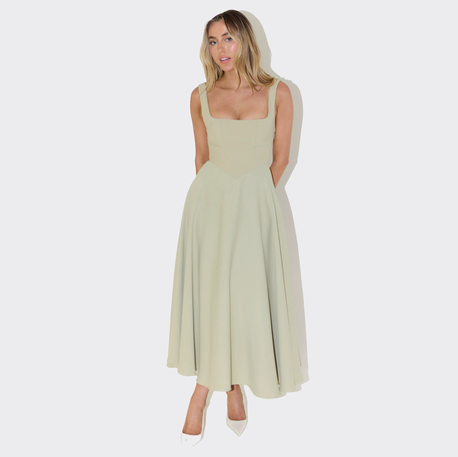 Elegant Square-Neck Long Flow Dress