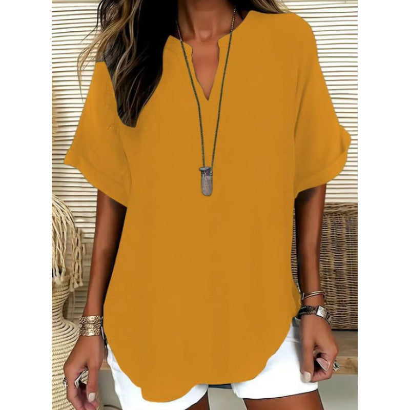 🌸Spring Sale 50% OFF👕Fashion Loose Solid Color Short Sleeve Top