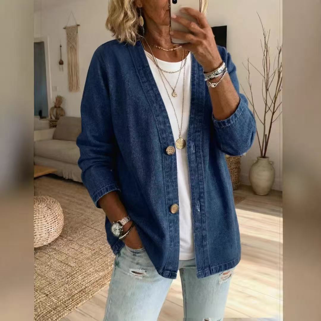 🧥 60% OFF NOW! ✨ Women's Classic Button Front Denim Jacket – V-Neck, Breathable Fabric & Relaxed Fit 💙