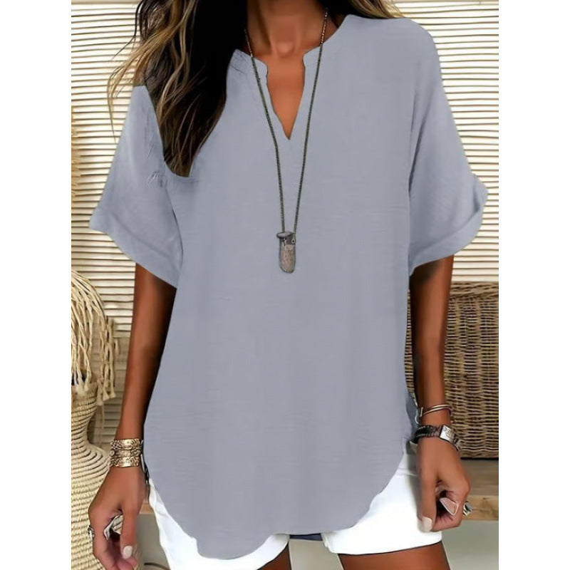 🌸Spring Sale 50% OFF👕Fashion Loose Solid Color Short Sleeve Top