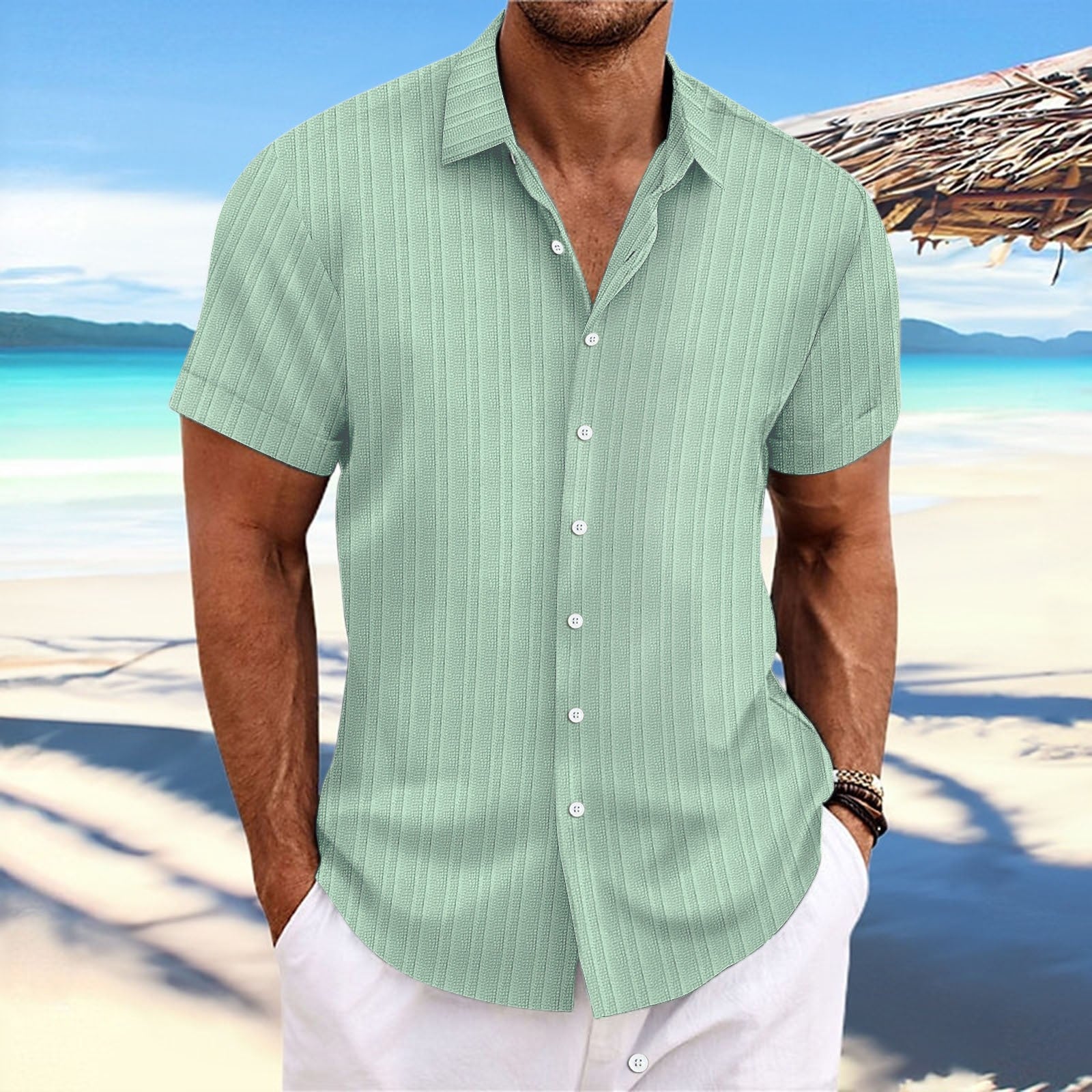 Men's Summer Casual Feel Short Sleeve Button Shirt✨