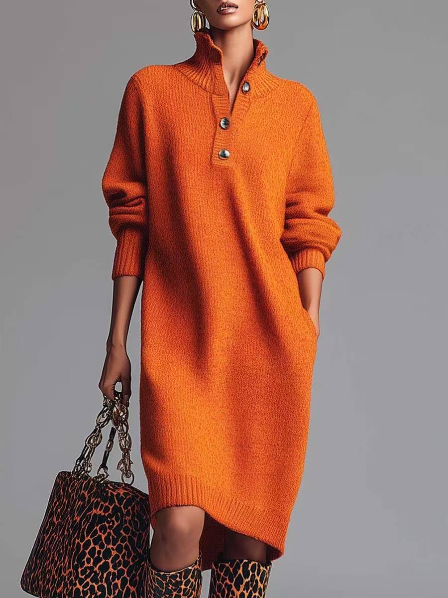 Arden Lane | Elegant Button-Up Sweater Dress