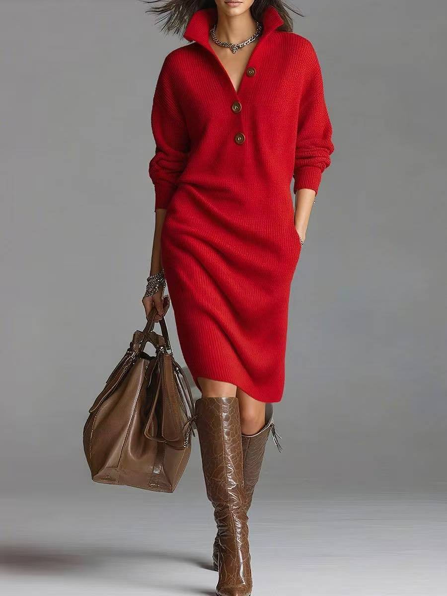 Arden Lane | Elegant Button-Up Sweater Dress