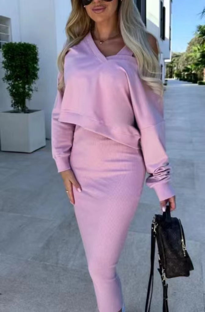 50% OFF💥Women's 2-Piece Set Sleeveless Dress & Loose V-Neck Pullover