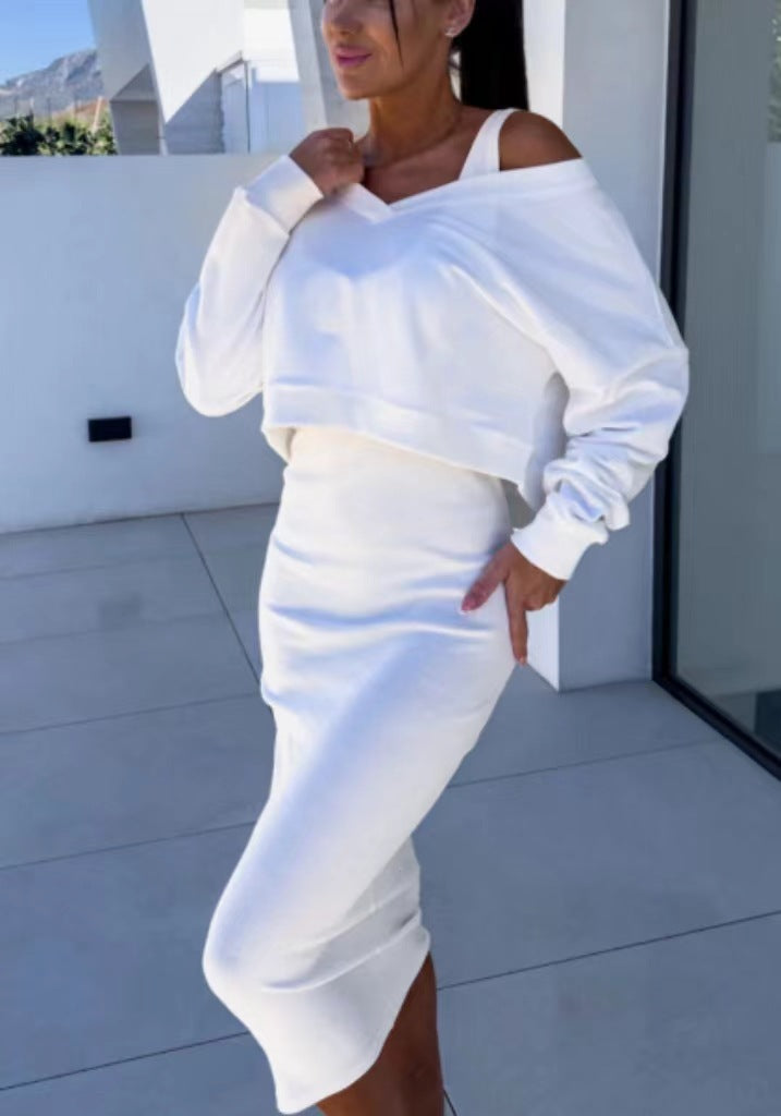 50% OFF💥Women's 2-Piece Set Sleeveless Dress & Loose V-Neck Pullover