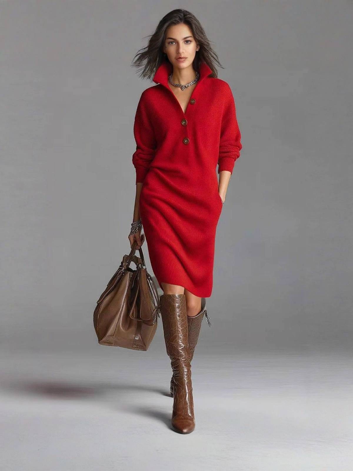 Arden Lane | Elegant Button-Up Sweater Dress