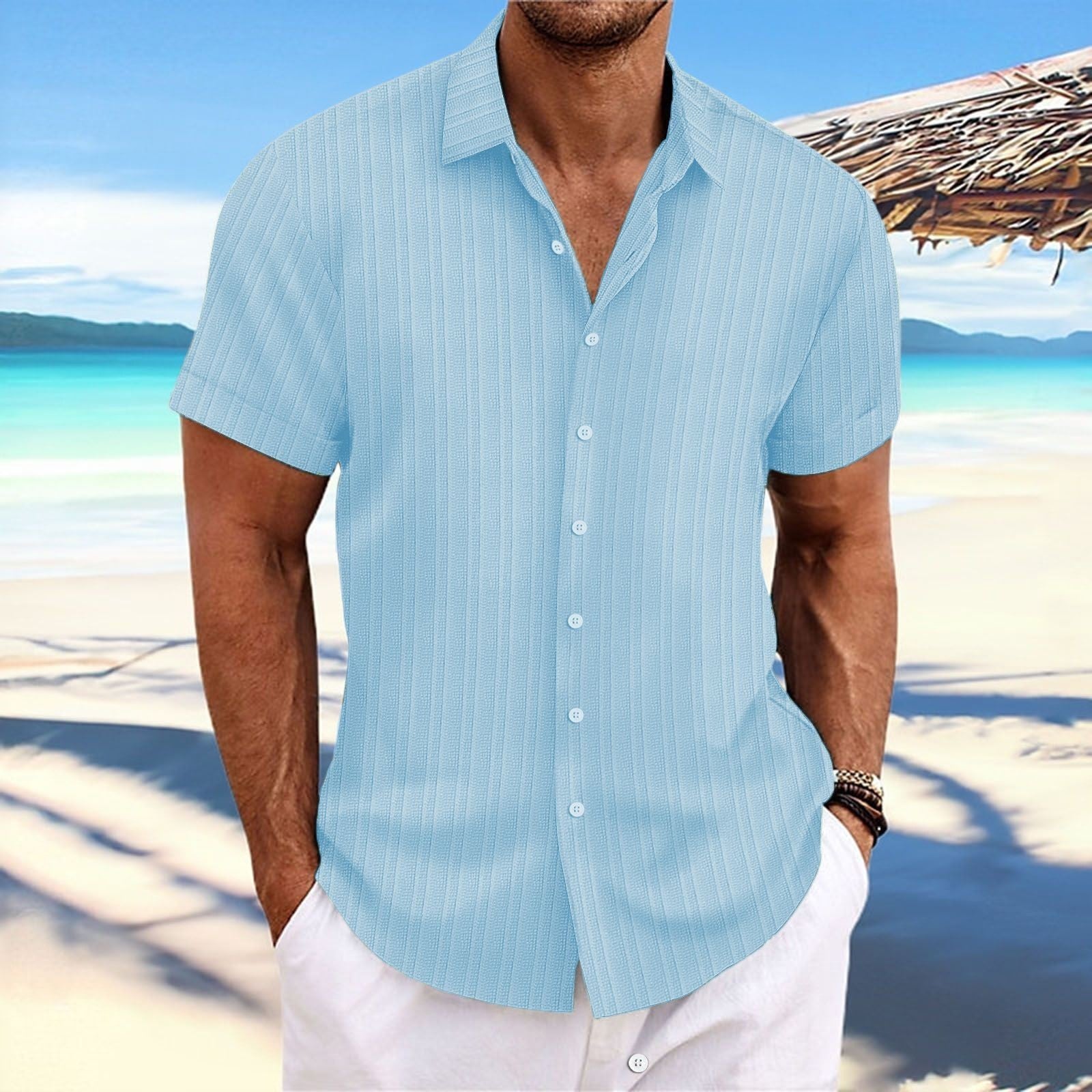 Men's Summer Casual Feel Short Sleeve Button Shirt✨