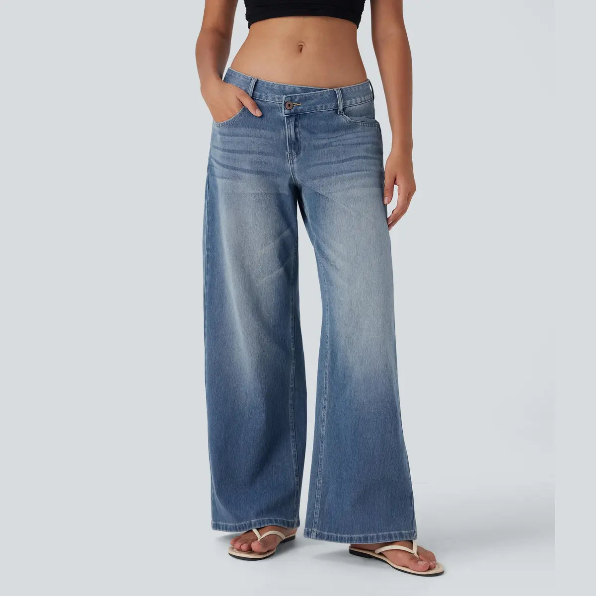 Asymmetric Low Rise Wide Jeans👖