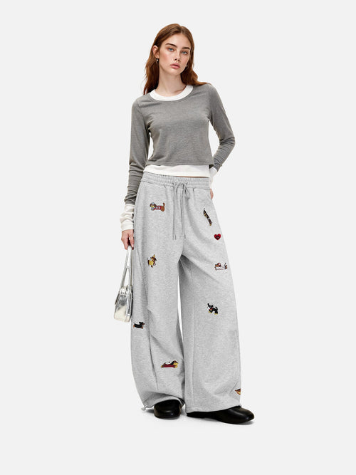 Cute Cartoon Dog Embroidery Oversized Sweatpants 🐶