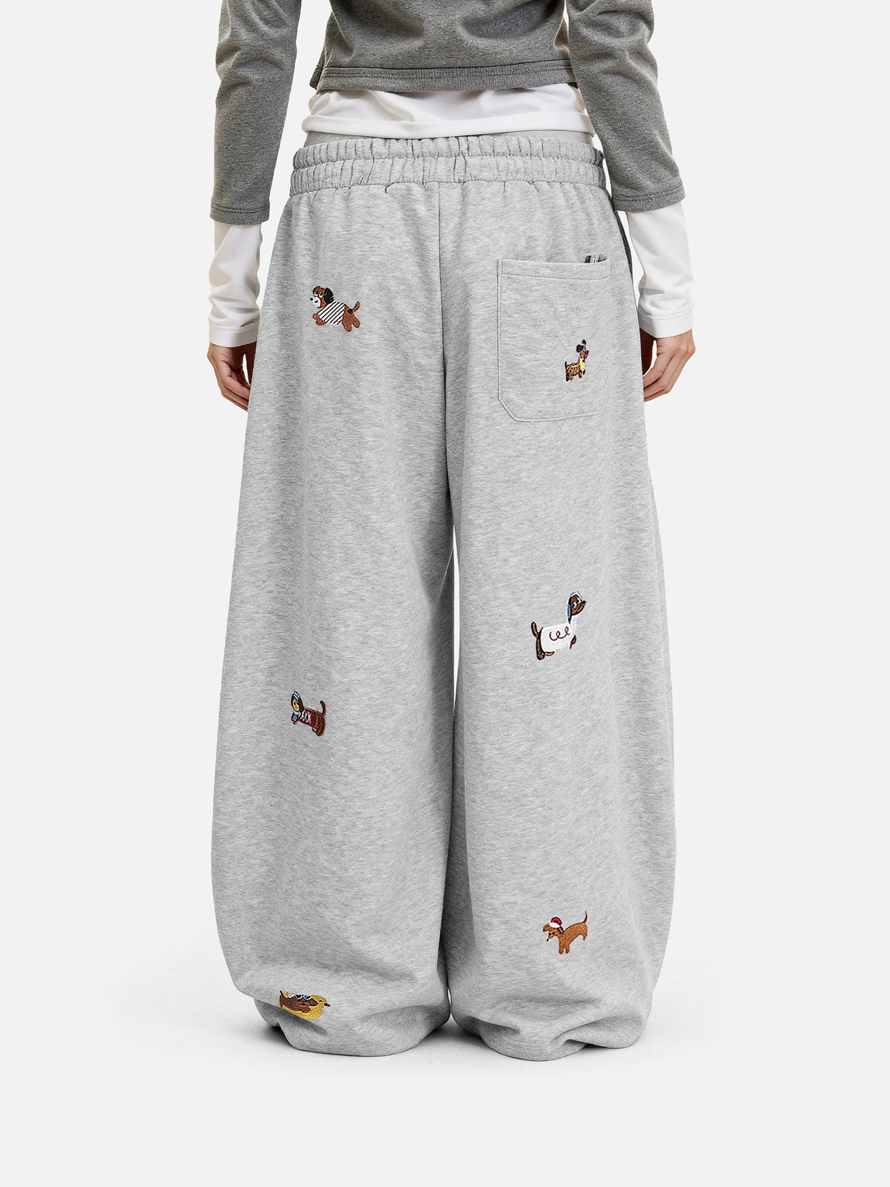 Cute Cartoon Dog Embroidery Oversized Sweatpants 🐶