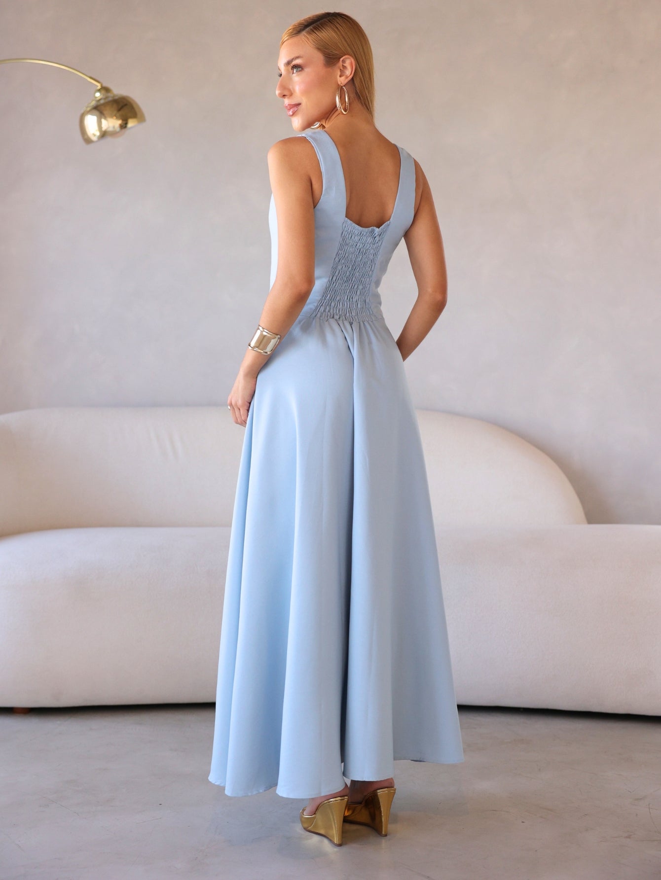 Elegant Square-Neck Long Flow Dress
