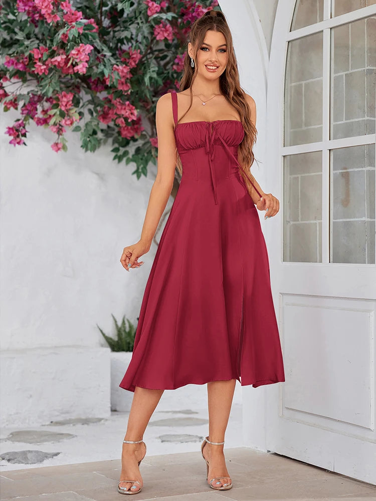 🔥 64% OFF Spaghetti Strap Square Neck A-Line Flowy Sundress