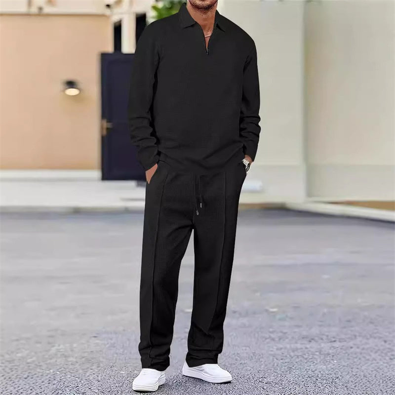 Herren Waffelstrick-Set: Sweatshirt & Hose mit geradem Bein