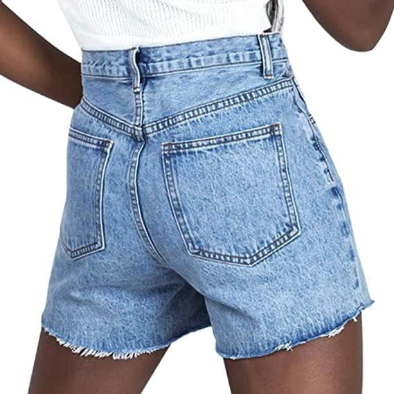 🔥Women High Waist Criss Cross Waistband Denim Shorts