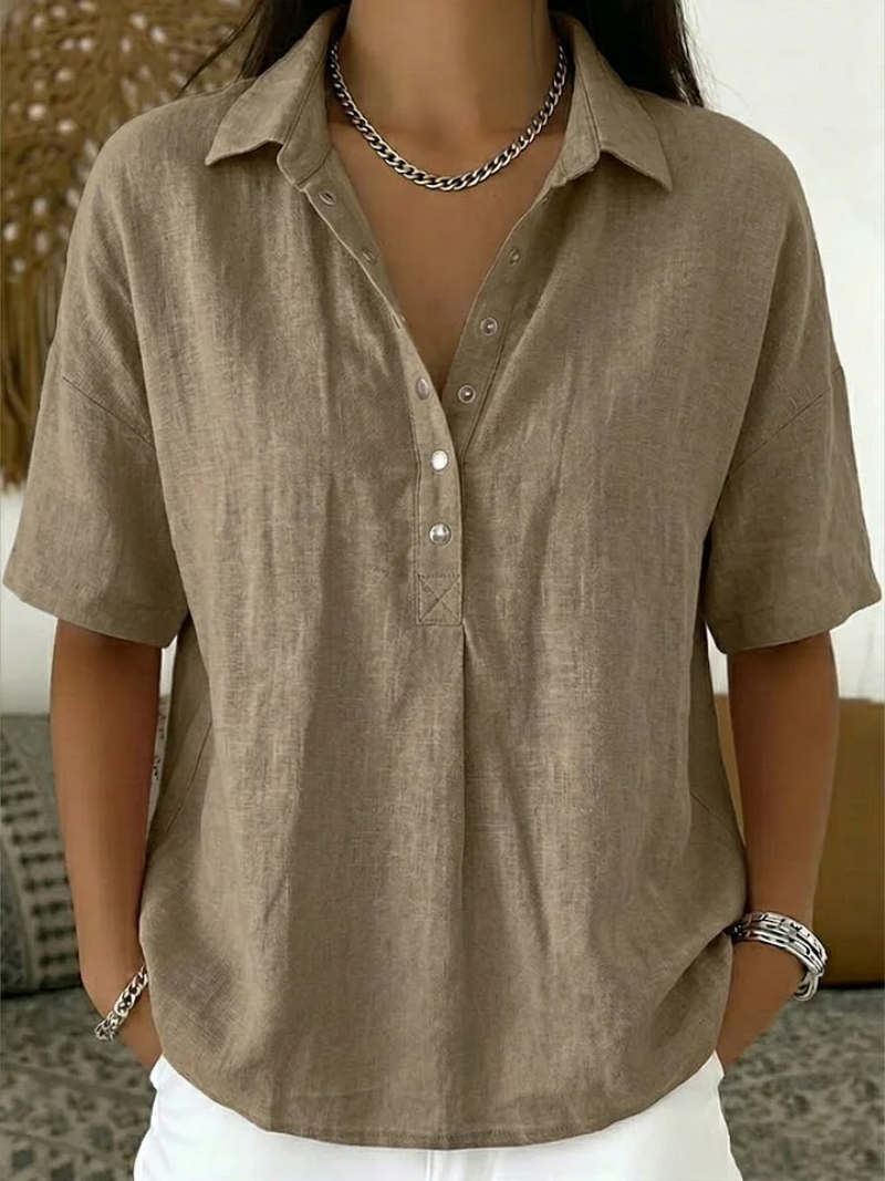 ✨ Viral Women’s Henley Top | Sleeve Collared Button Shirt