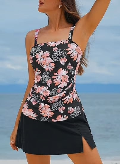 🔥Skirted Two-Piece Swimsuit - Tummy Control & Side Slit