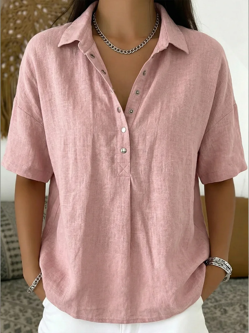 ✨ Viral Women’s Henley Top | Sleeve Collared Button Shirt