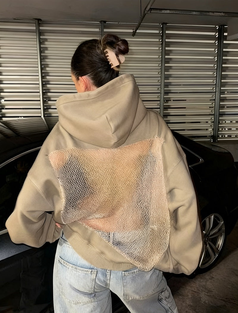 🔥CrystalMesh Cozy Cutout Mesh Hoodie