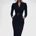 Arden Lane | Elegant Dress with Belt and Stand-Up Collar